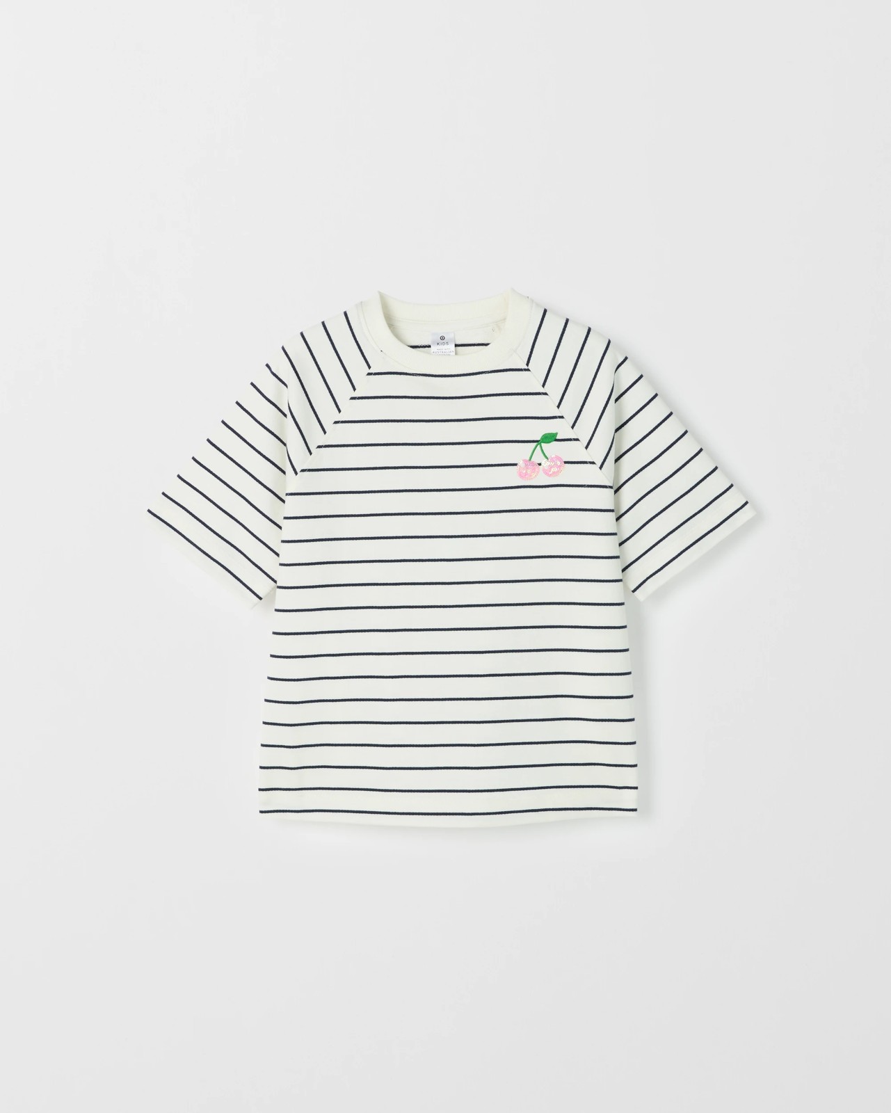 Australian Cotton French Terry T-Shirt - Stripe Cream 5 of 6