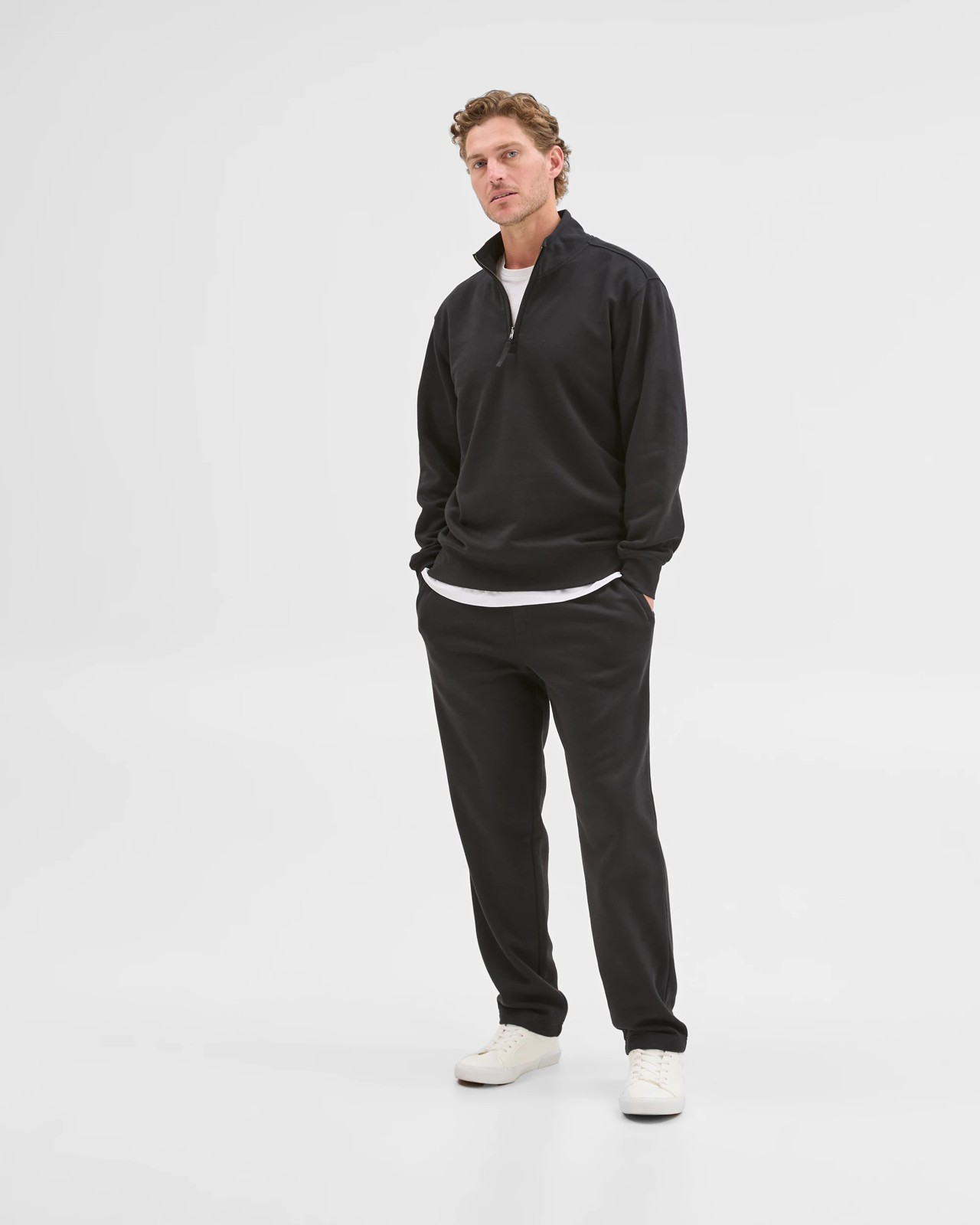Australian Cotton Blend Fleece Half Zip Top - Black 2 of 5