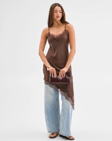 Lily Loves Satin Lace Trim Cami Midi Dress