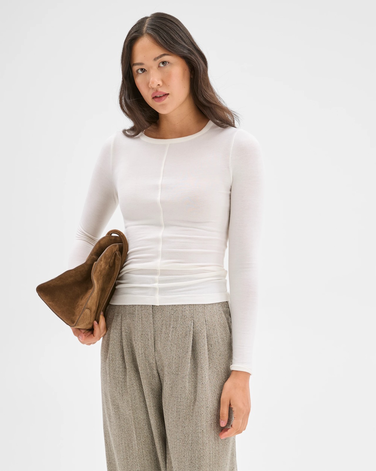 Preview Long Sleeve Luxe Layering Crew Neck Knit Top - White 2 of 6