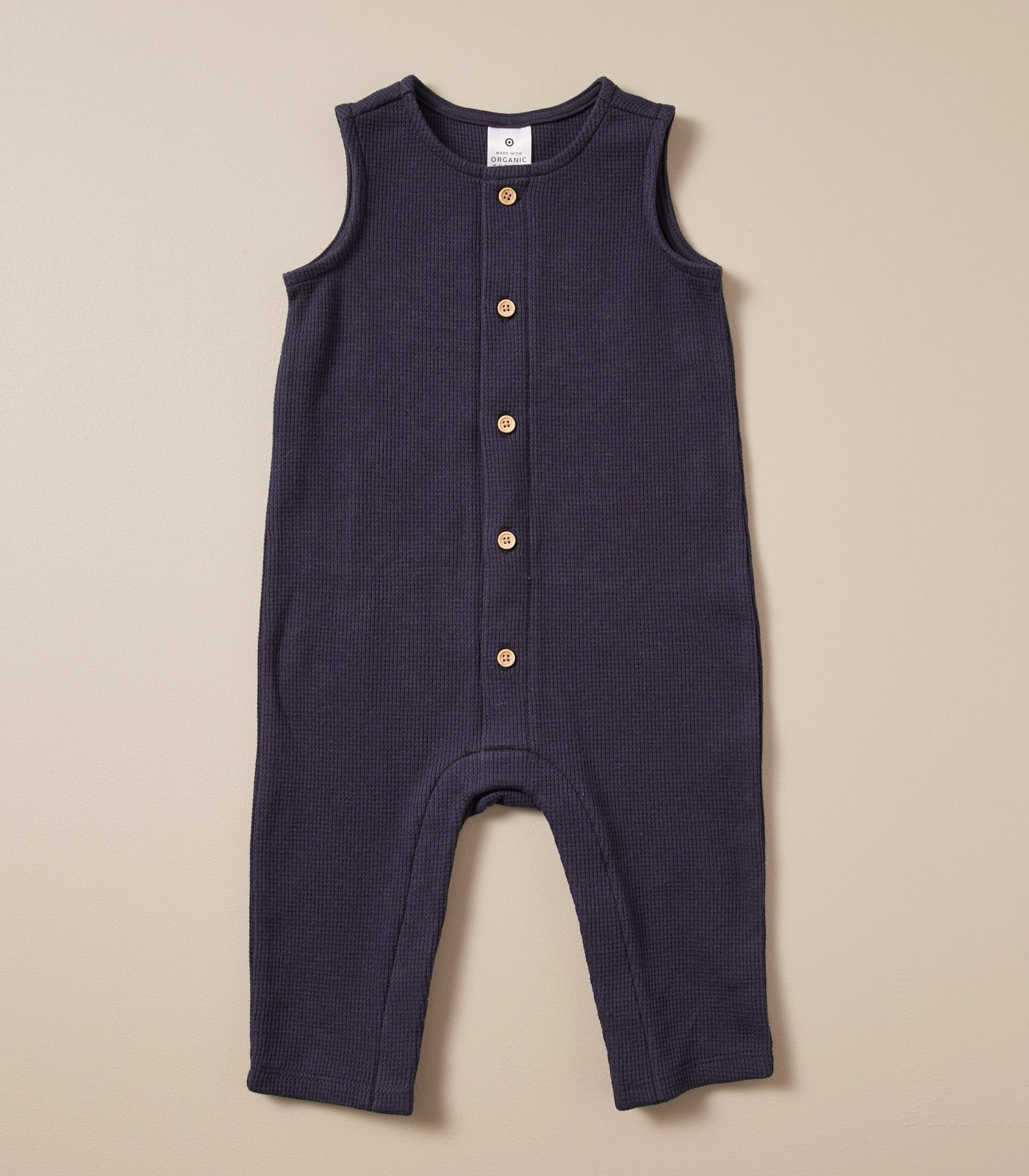 Baby Organic Cotton Henley Waffle Romper 2 of 6