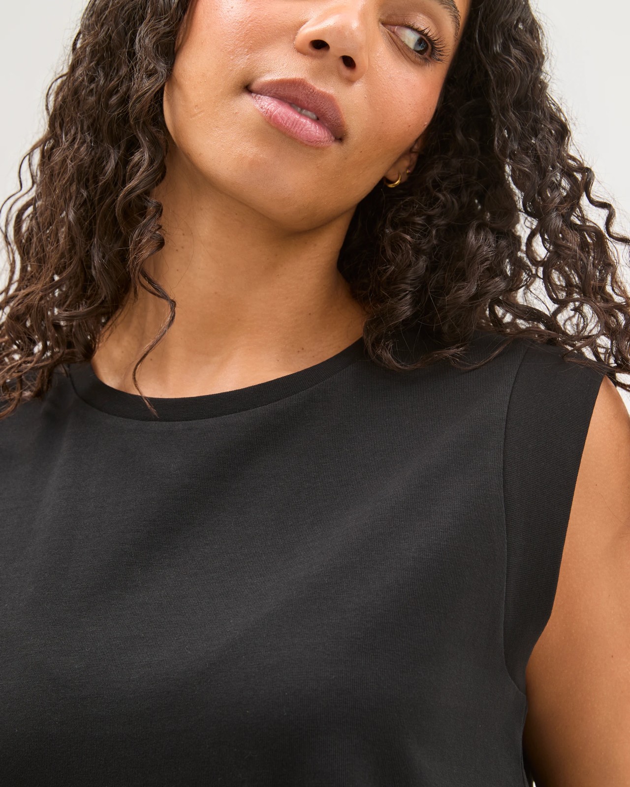 Australian Cotton Extended Shoulder Muscle Tank Top - Black 3 of 5