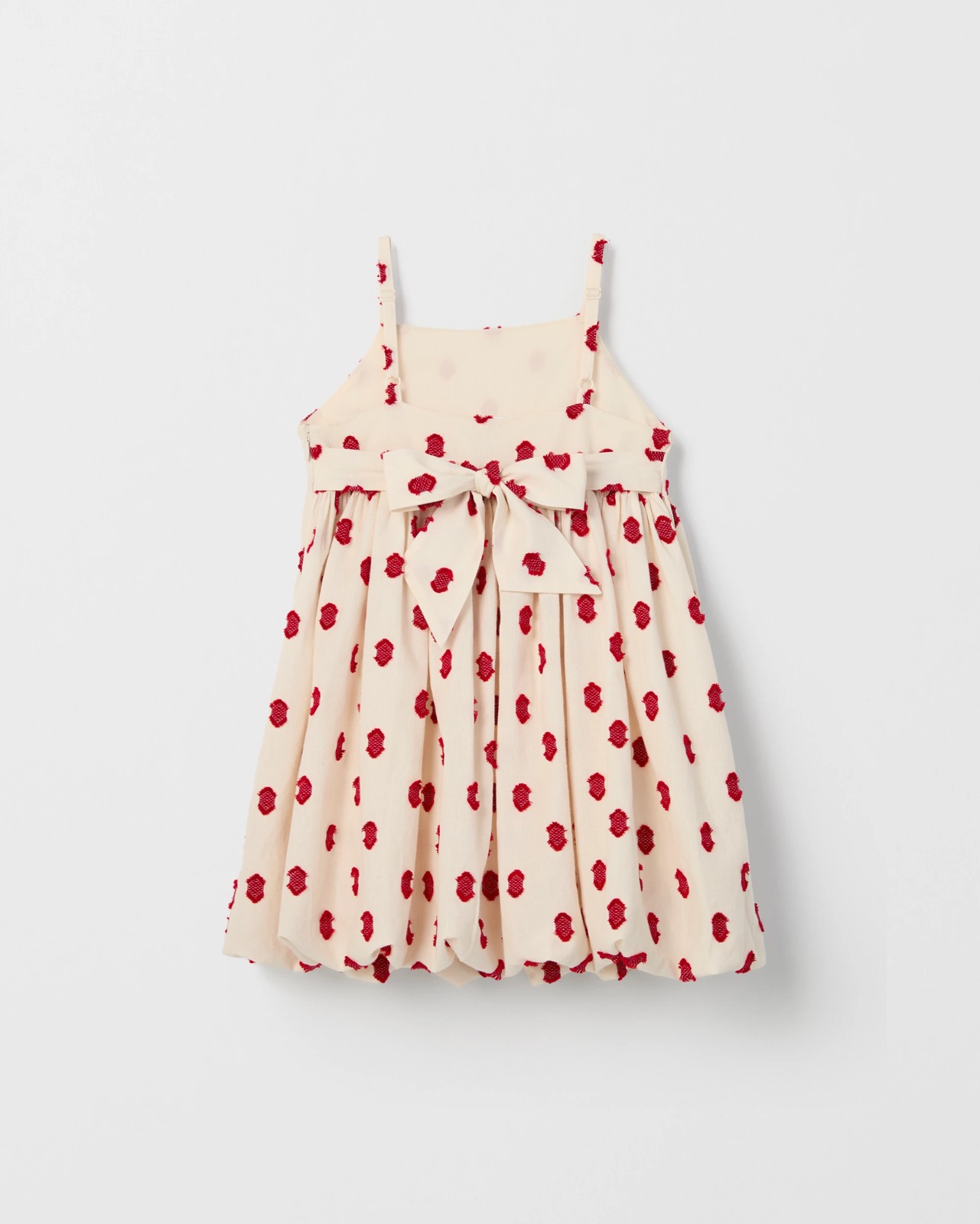 Cotton Woven Sleeveless Balloon Dress - White Red Spot 4 of 5