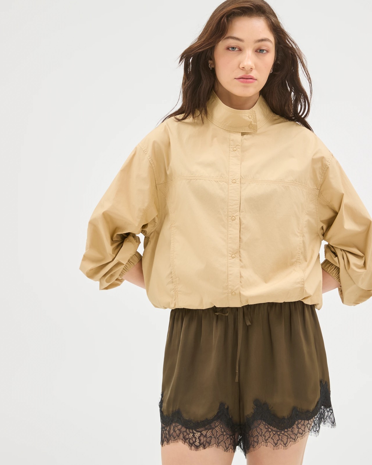 Lily Loves Lace Trim Satin Shorts - Deep Olive 3 of 6