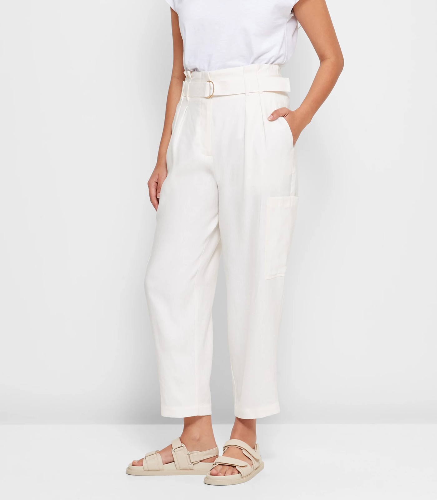 Linen Blend Belted High Waist Pants | Target Australia