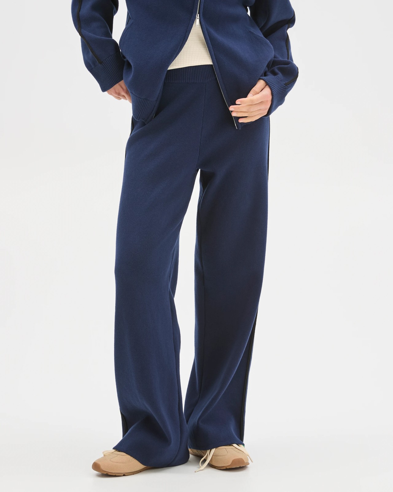 Active Australian Cotton Blend Side Stripe Wide Leg Pants - Navy 2 of 6