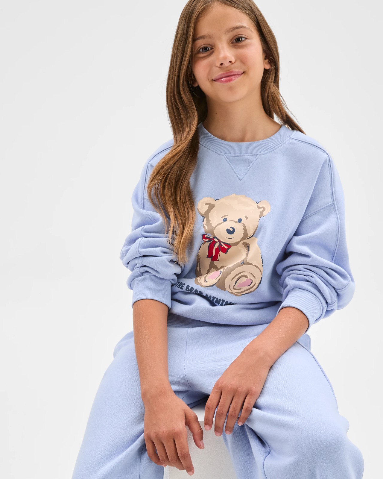 Australian Cotton Blend Long Sleeve Fleece Sweat Top - Brunnera Blue 2 of 6