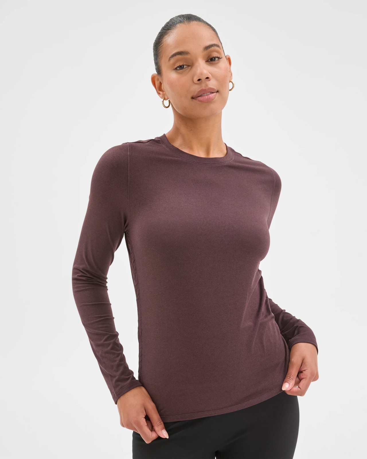 Active Studio Luxe Long Sleeve Ruched Top - Raisin 2 of 6