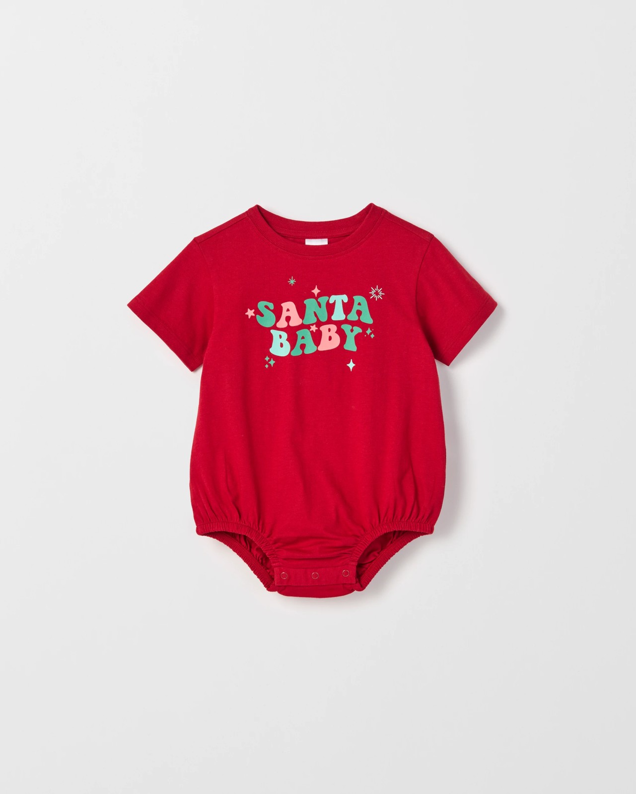 Baby Organic Cotton Short Sleeve Bubble Christmas Bodysuit - Xmas Santa Red 5 of 6