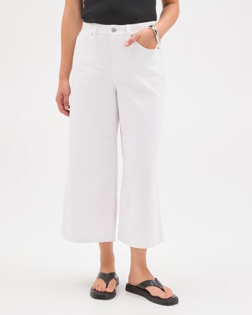 Cotton Blend Culotte Denim Pants