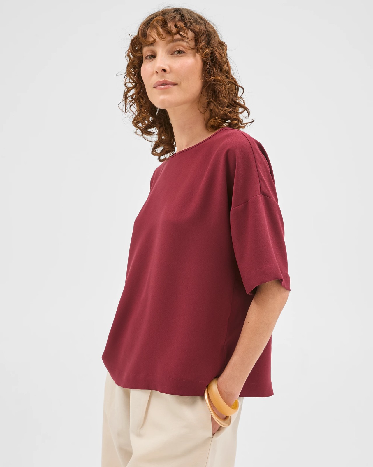 Preview Simone Crepe Boxy T-Shirt - Sangria 5 of 5