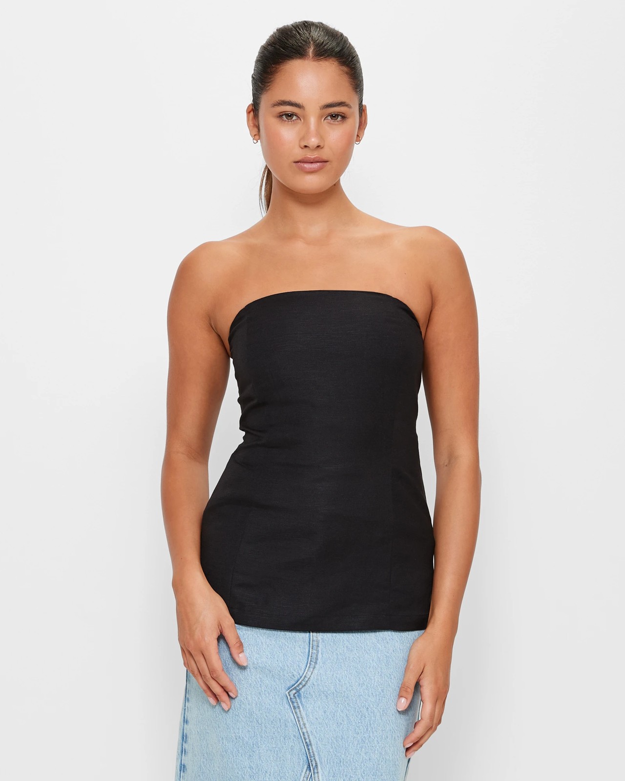 European Linen Blend Bandeau Corset Top - Lily Loves - Black