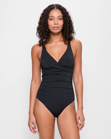 Ribbed Plunge Twist Front One Piece Swim Bathers
