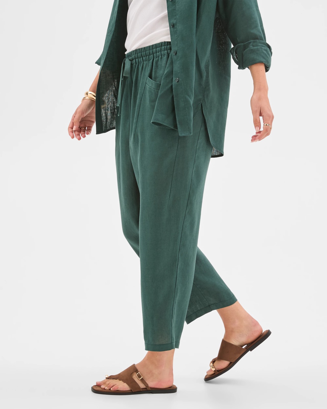 European Linen Tapered Pants - Deep Green 6 of 6