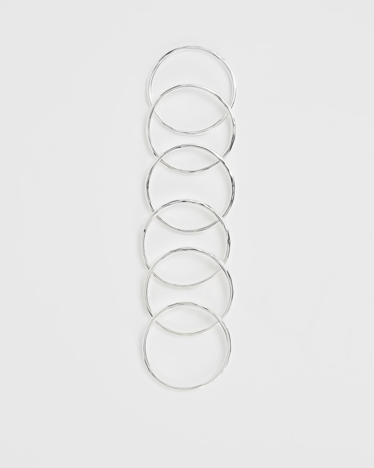 6 Pack Battered Bangle Set - Silver Look  2 of 2