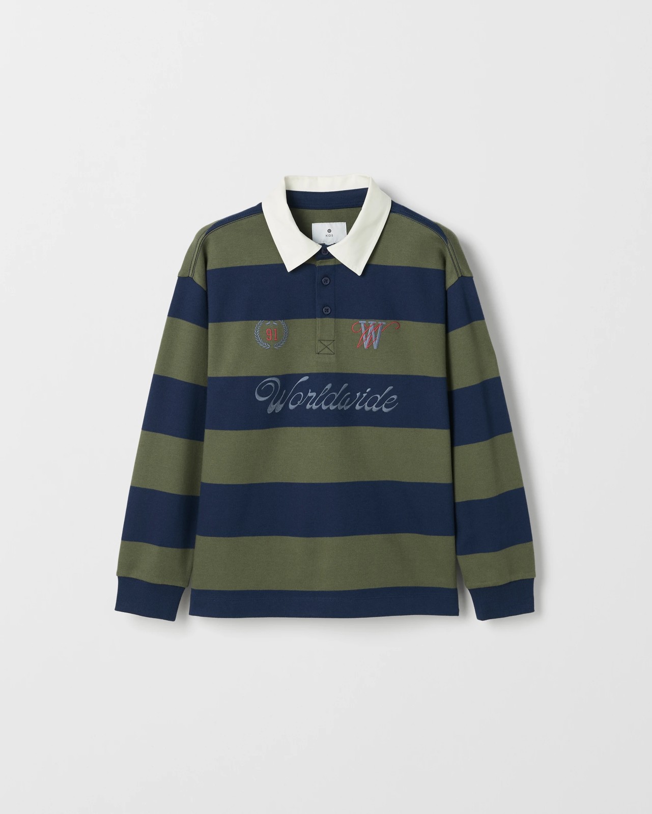 Australian Cotton Stripe Rugby T-Shirt - Gree/Navy 5 of 6