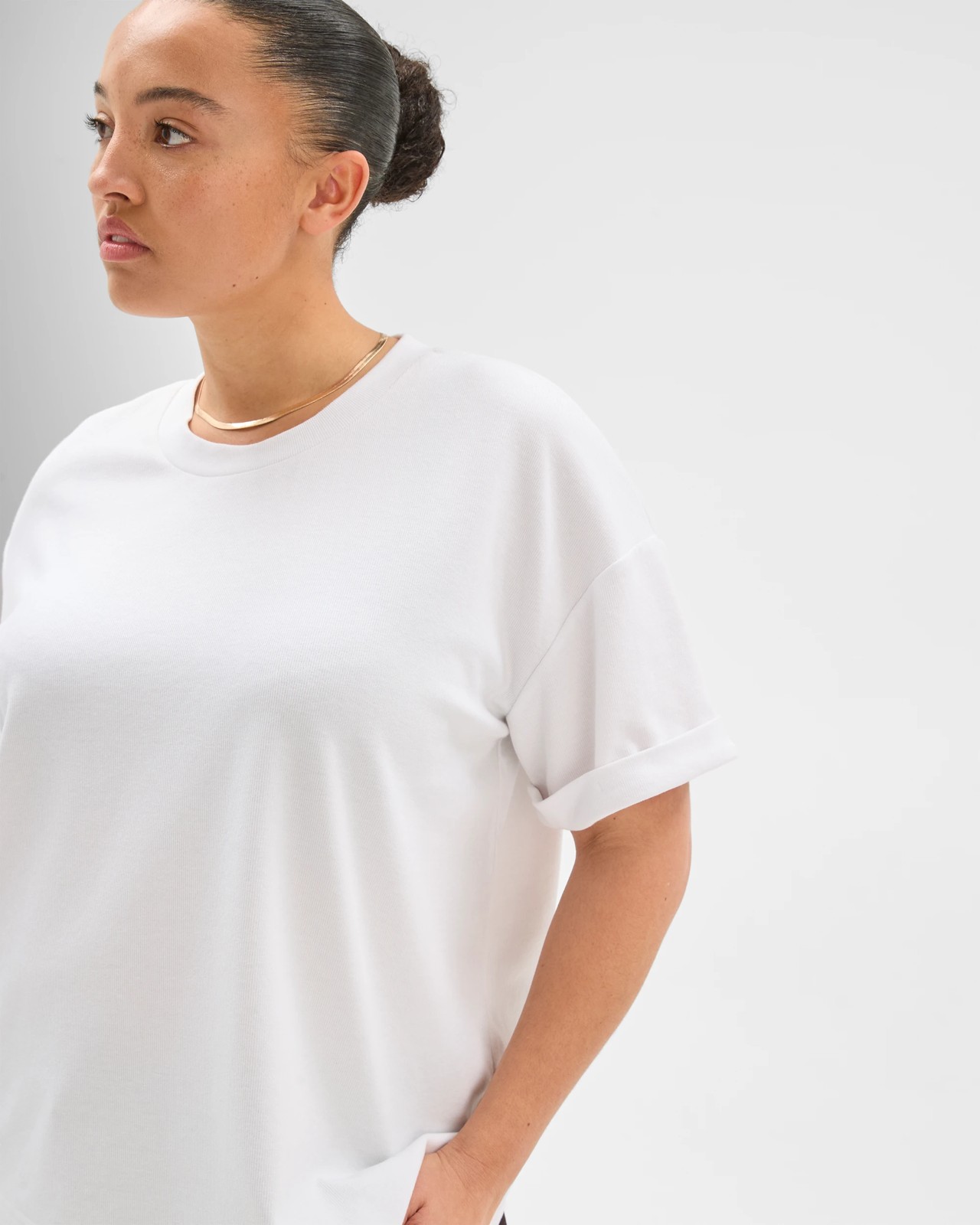 Plus Size Turnback Cuff Boxy T-Shirt - White 5 of 6