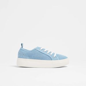 Girls Senior Denim Sparkle Lace Up Sneaker