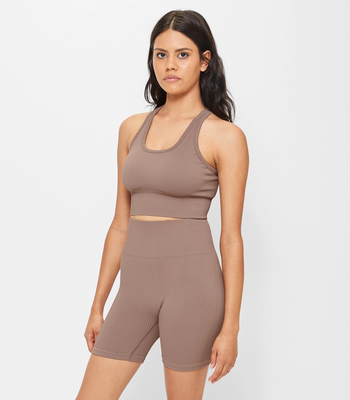 Active Seamfree Ribbed Longline Crop Top - Taupe