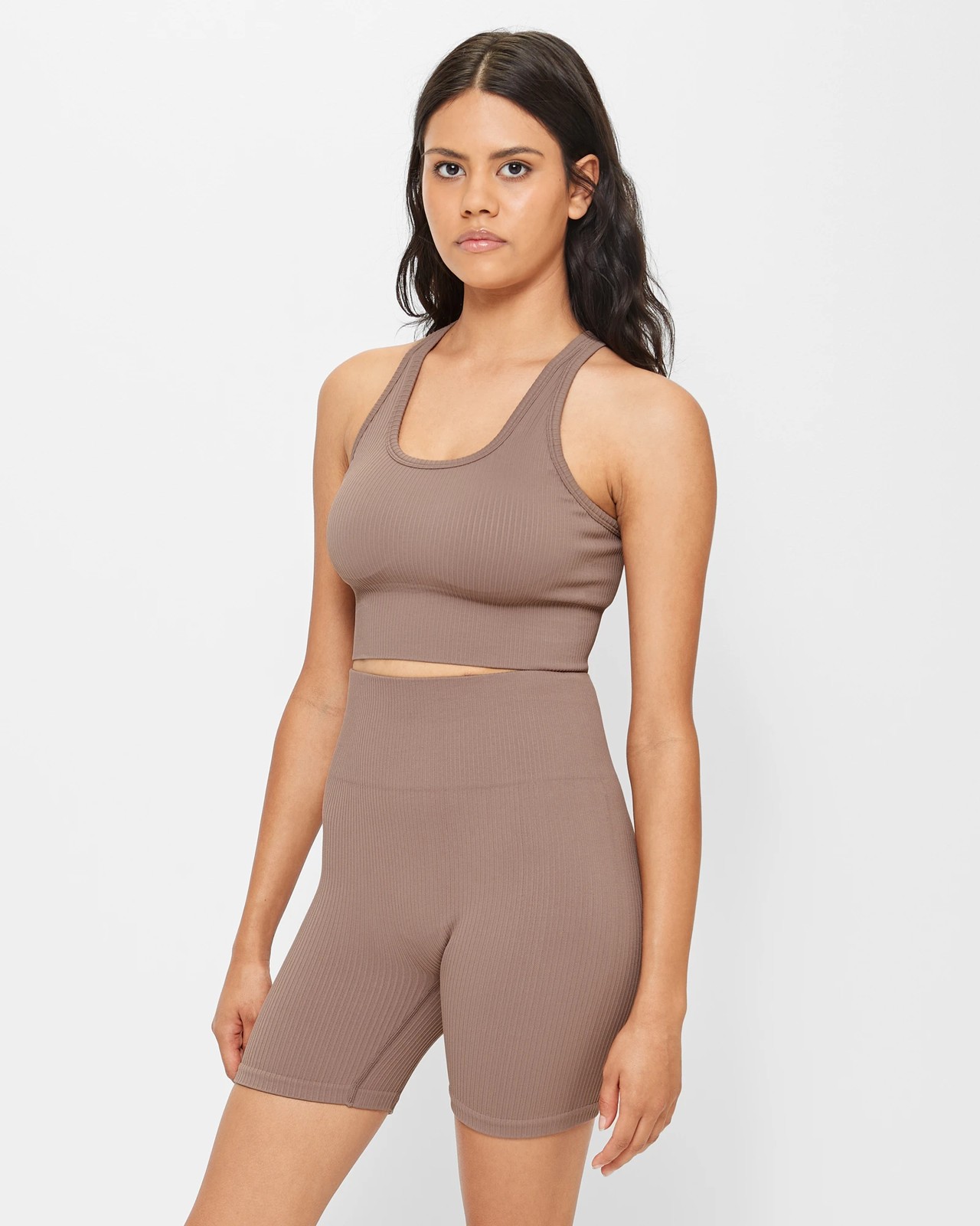 Active Seamfree Ribbed Longline Crop Top - Taupe