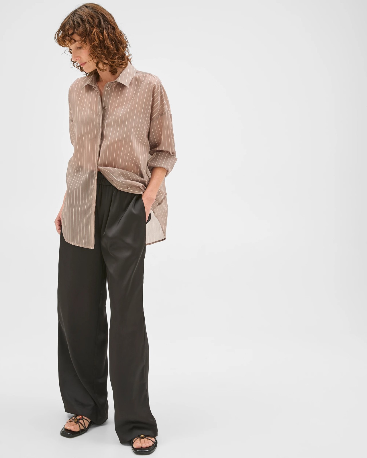 Preview Woven Striped Shirt - Smoked Taupe 3 of 5