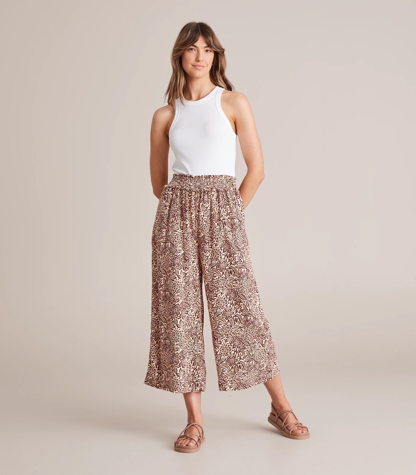 Linen Blend Shirred Wide Leg Pants 2 of 5
