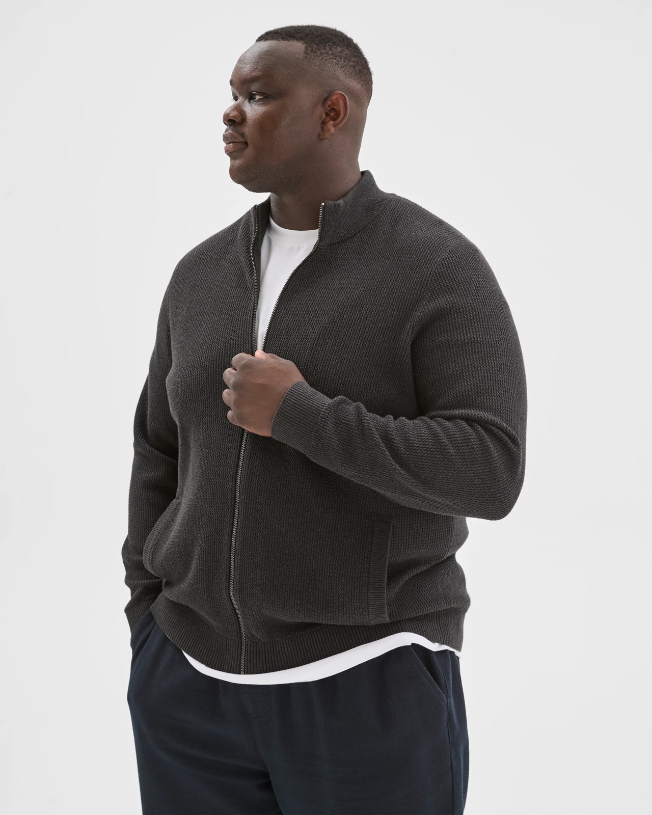 Plus Size Australian Cotton Zip Through Knit Jumper - Charcoal 3 of 6