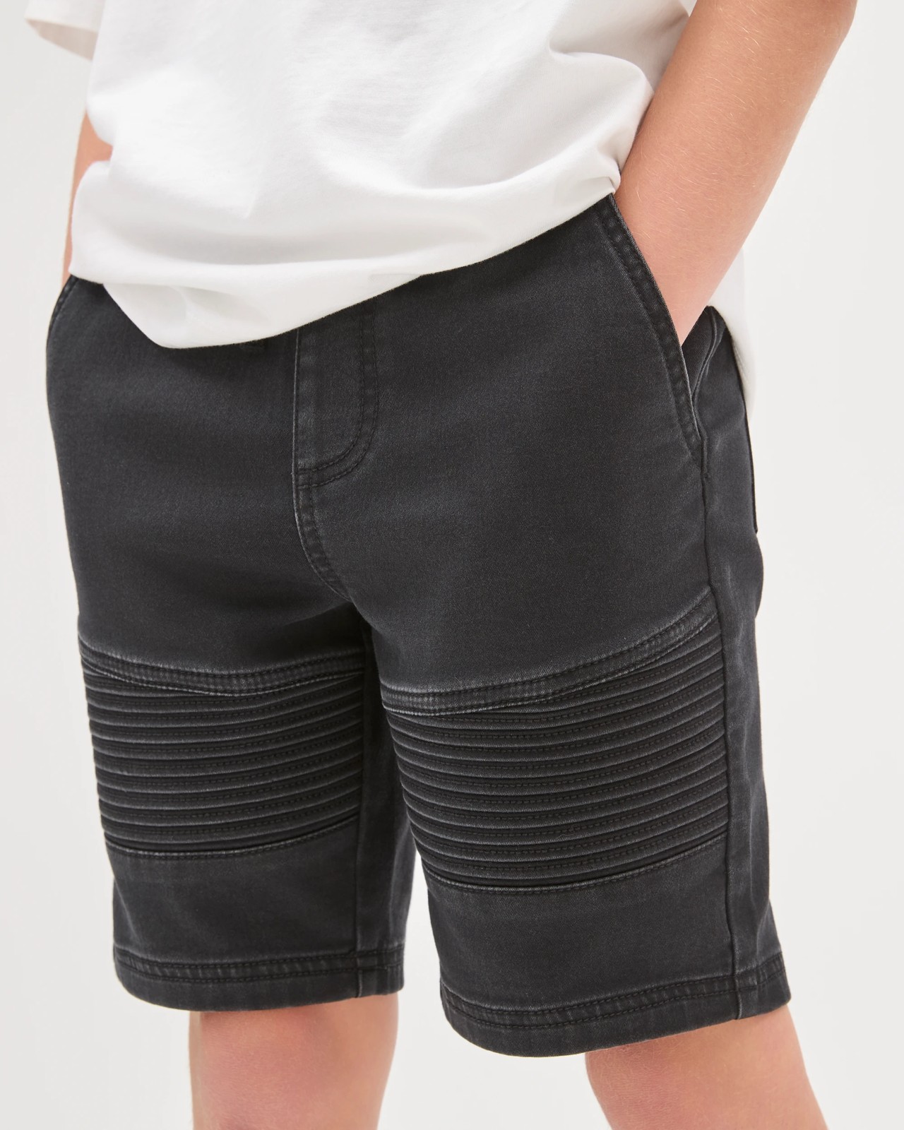 Knee Length Denim Biker Shorts - Blackwash 4 of 5