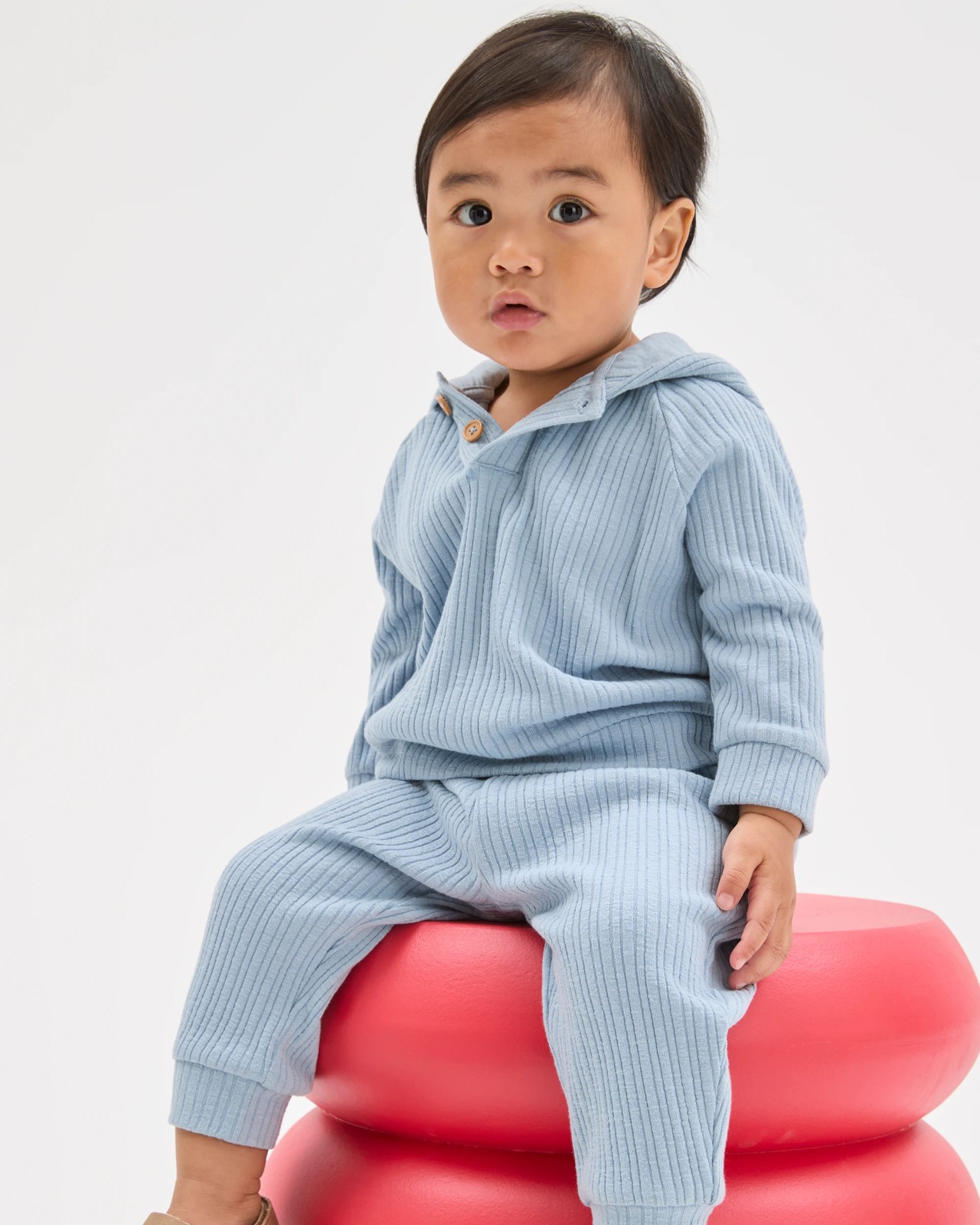 Baby Ribbed Hoodie and Pants Set - Blue 3 of 6