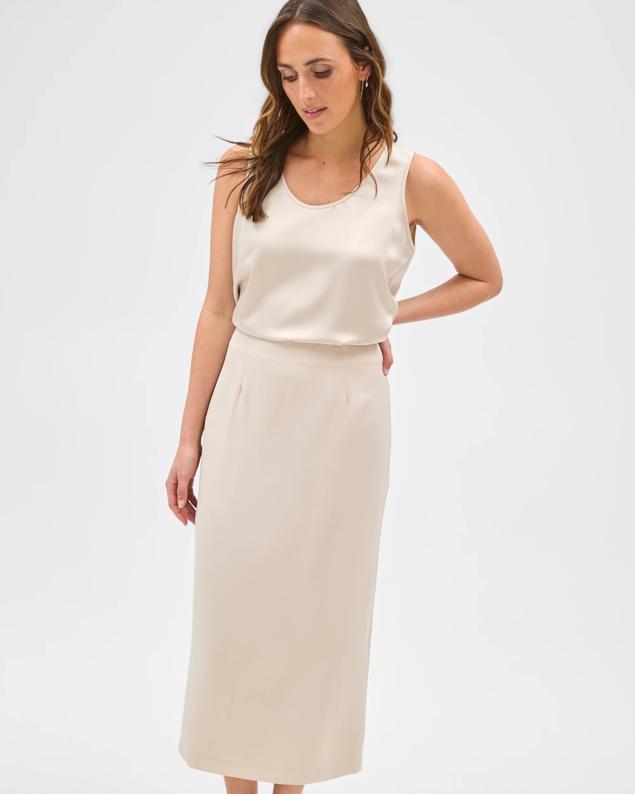 Preview Fiona Tailored Column Midi Satin Skirt 4 of 5