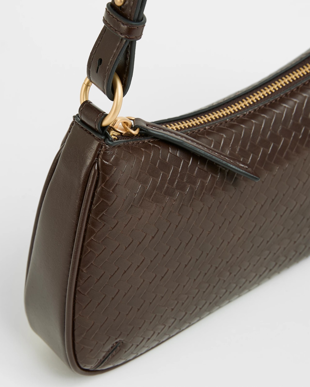 Mini Seamed Embossed Weave Shoulder Bag - Chocolate 2 of 2