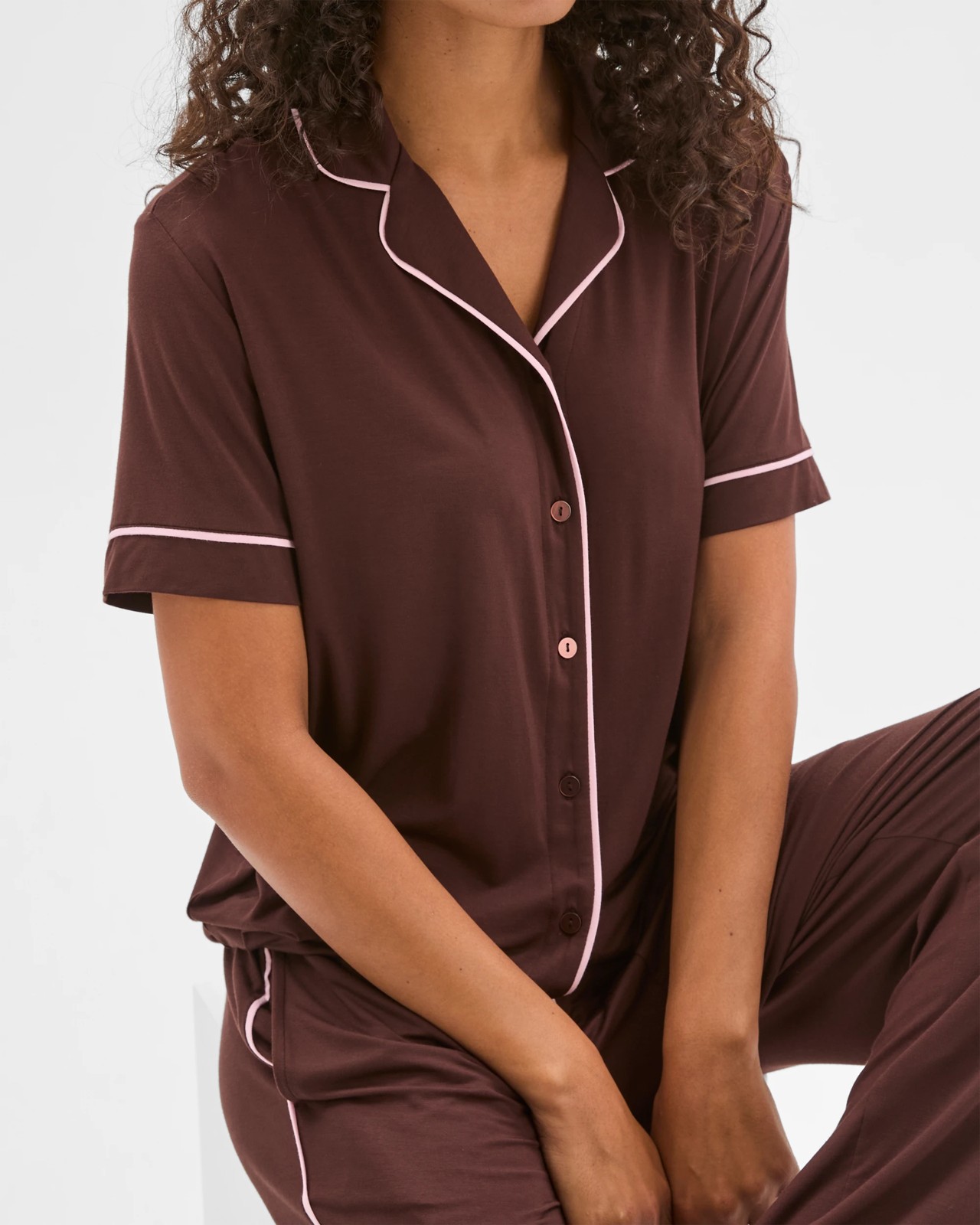 Soft Comfort Bamboo Top and Pants Pyjama Set - Chocolate 3 of 5