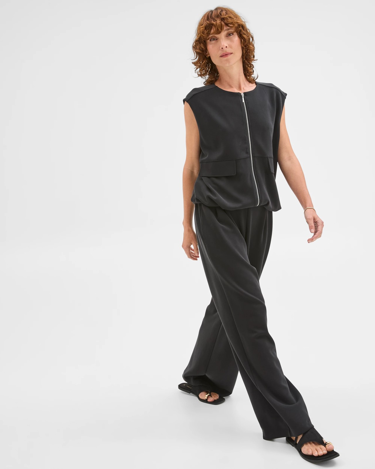 Suede Touch Sleeveless Zip Through Vest - Washed Black 4 of 6