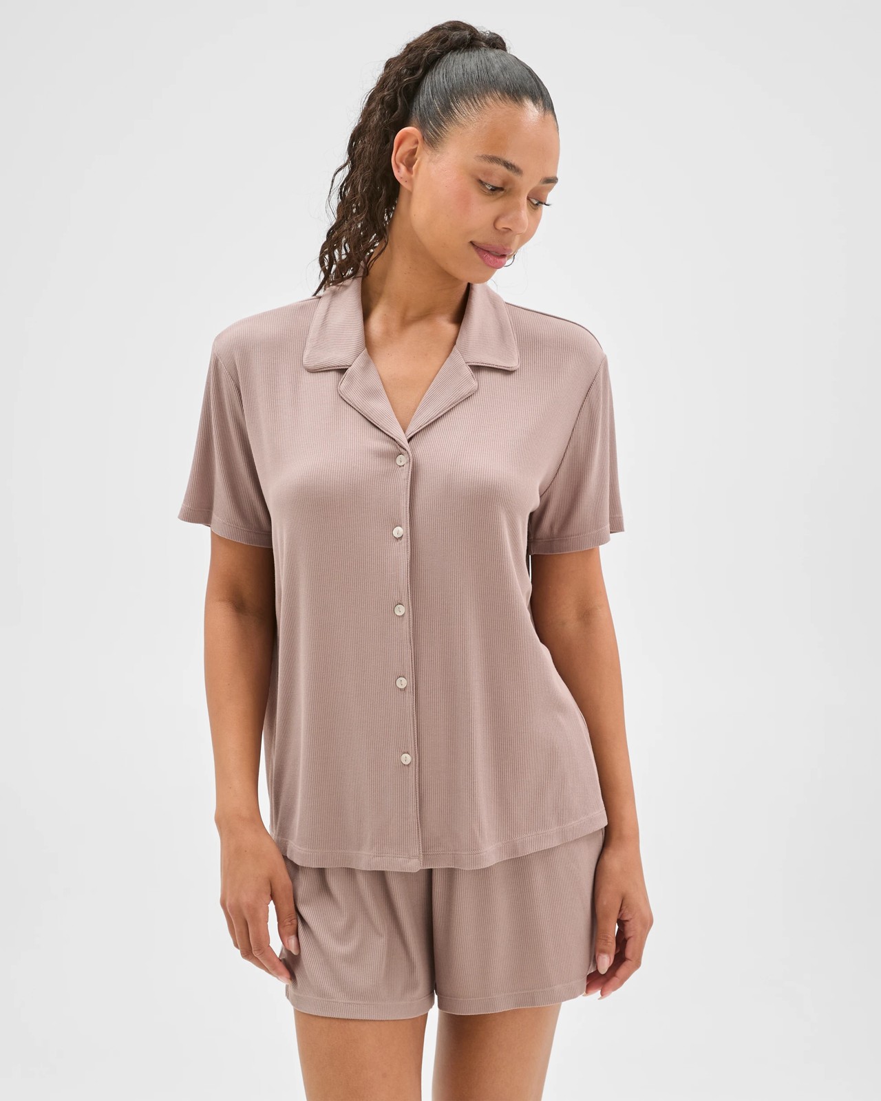 Ribbed Short Pyjama Set - Mushroom Marle 2 of 5