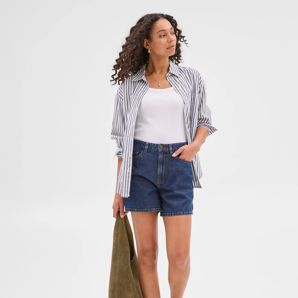High Rise A-Line Denim Shorts product image