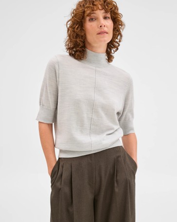 Preview Mock Neck Stitch Detail Merino Top