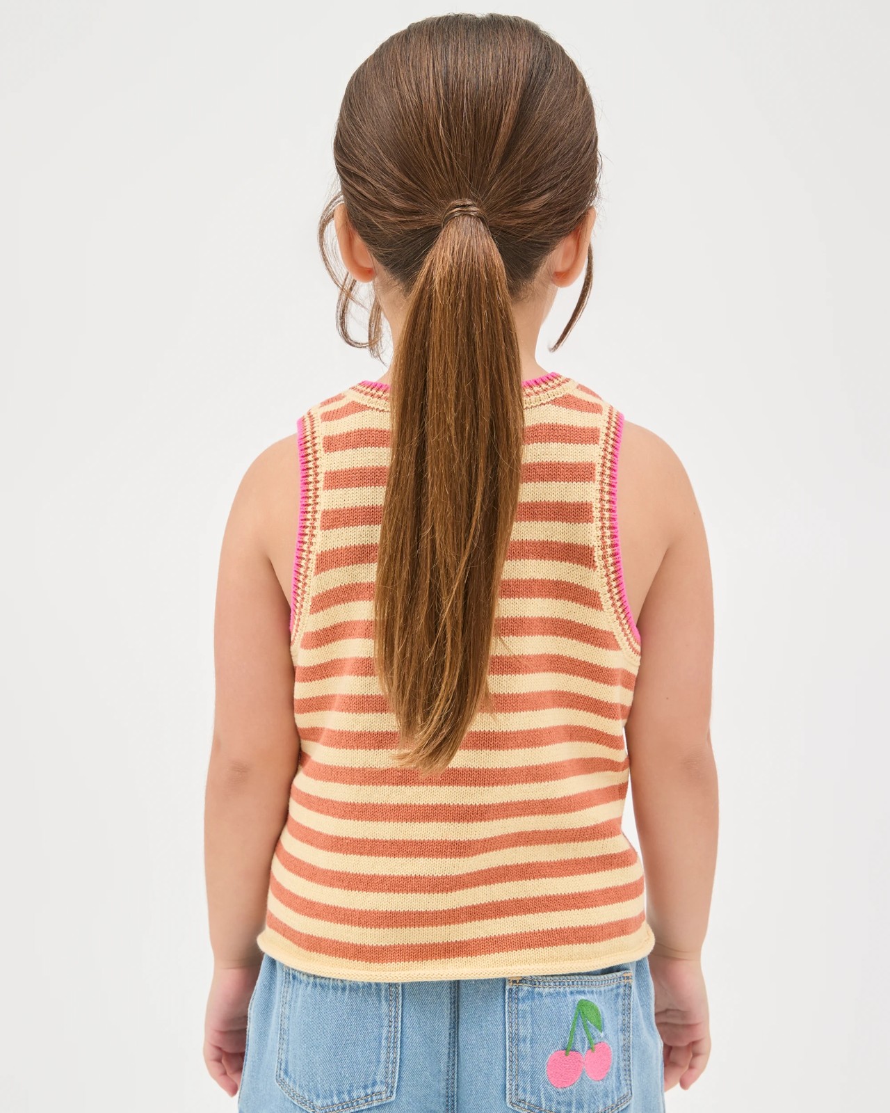 Australian Cotton Fashion Striped Crochet Knit Tank Top - Yellow / Orange 4 of 6