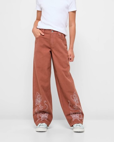 Wide Leg Embroidery Denim Jeans