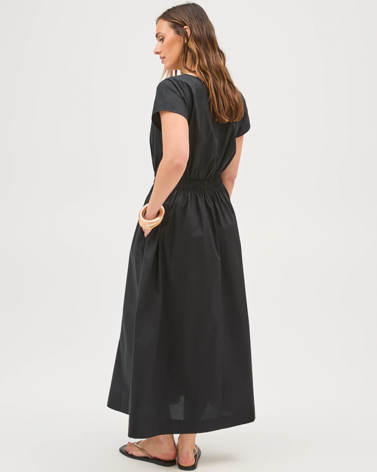 Australian Cotton Poplin Shirred Waist Maxi Dress - Black 6 of 6
