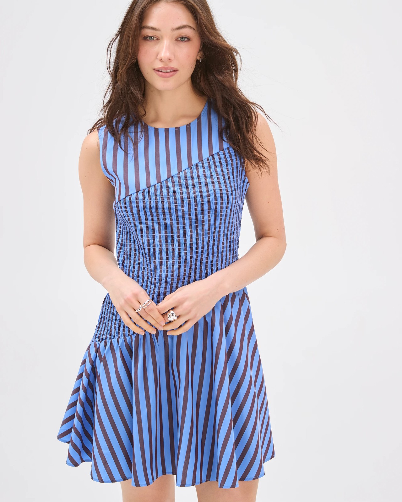 Lily Loves Lyocell Shirred Panel Mini Dress - Blue / Stripe 5 of 5