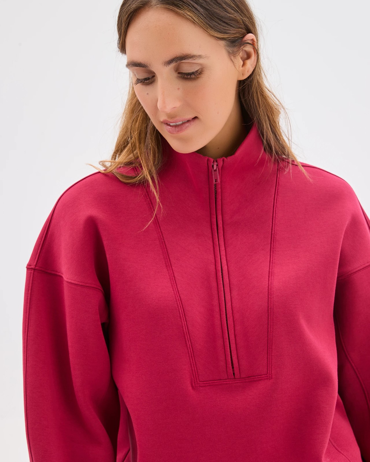 Australian Cotton Blend Cocoon 1/4 Zip Fleece Jumper - Dark Red 3 of 5