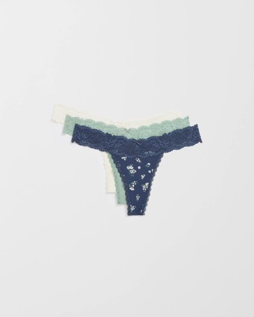 Australian Cotton Blend & Lace 3 Pack G-String Briefs