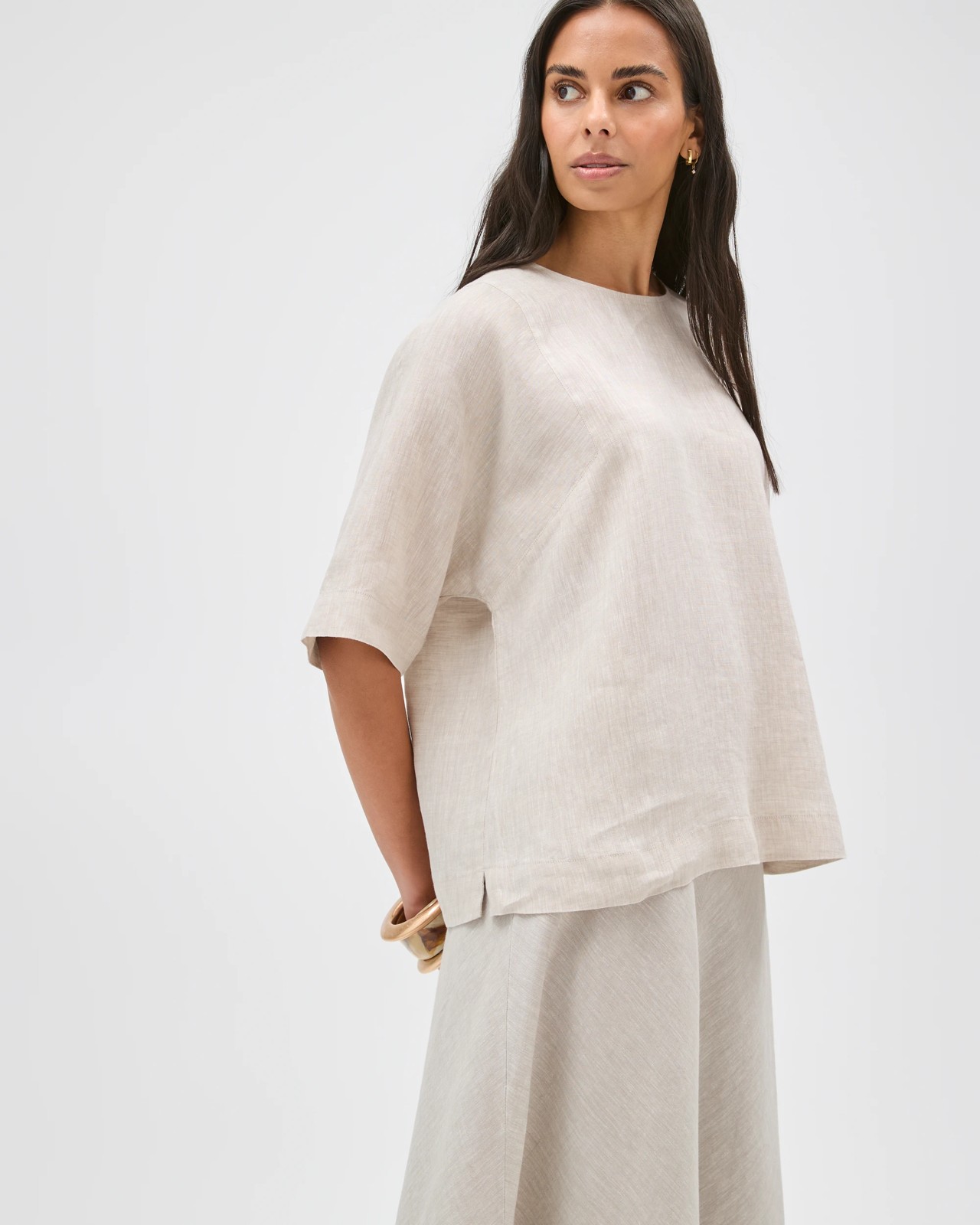 European Linen Seamed T-Shirt  - Flax 5 of 5
