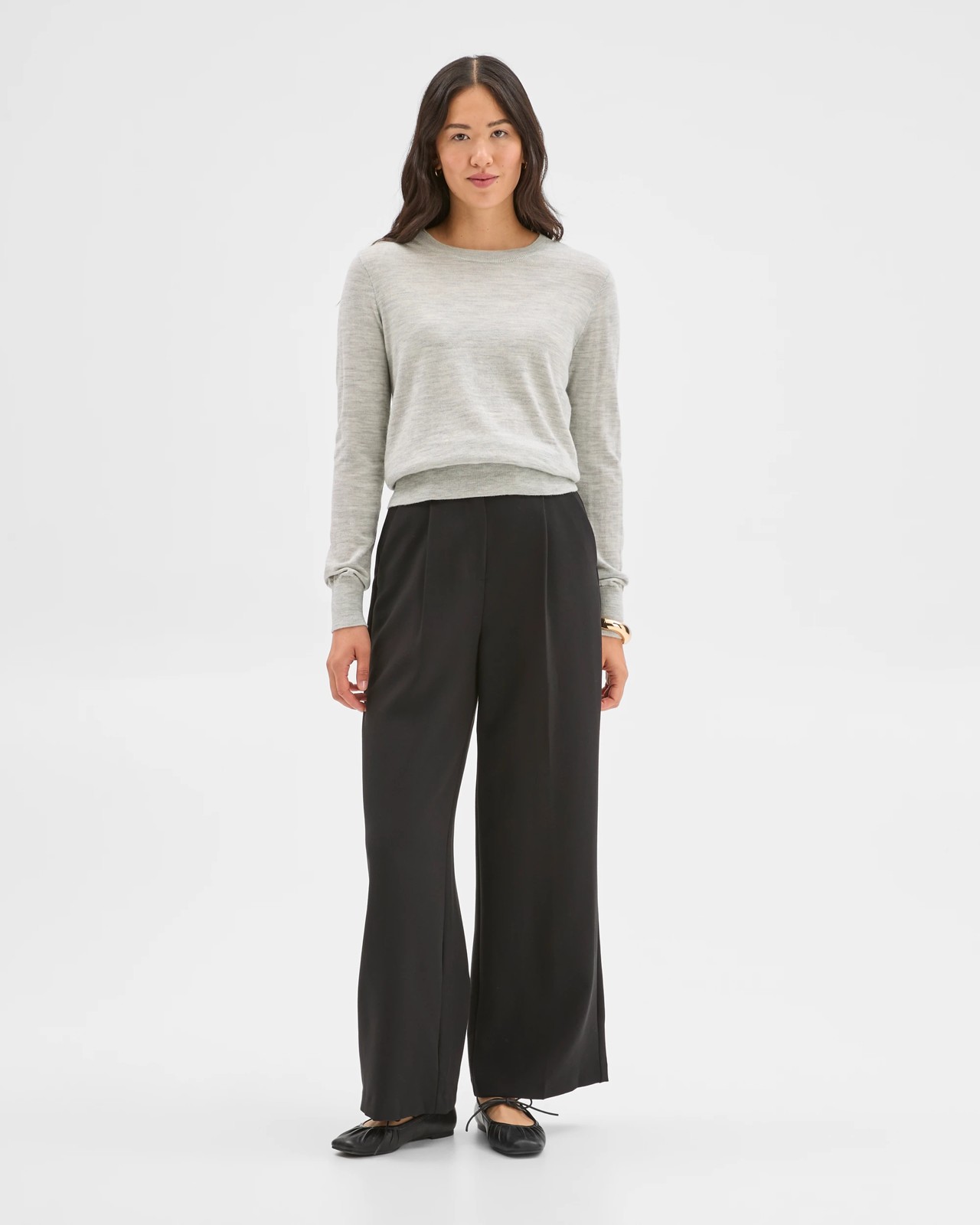 Preview Merino Crew Neck Stitch Detail Knit Sweater - Grey 2 of 6