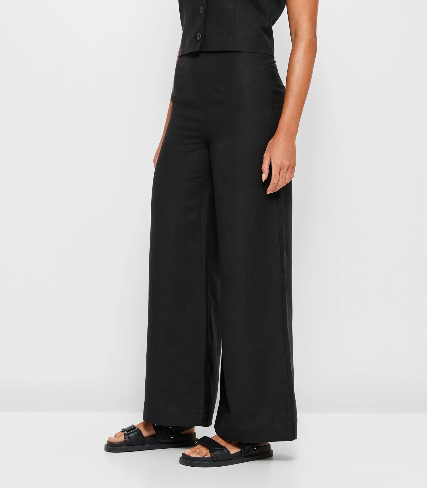 Linen-Blend Flat Front Pants