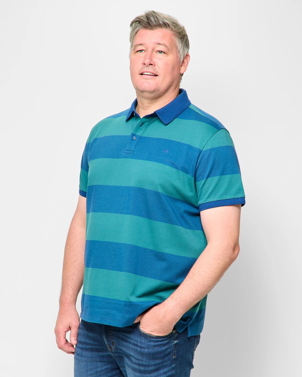 Plus Size Australian Cotton Block Stripe Polo T-Shirt  3 of 5