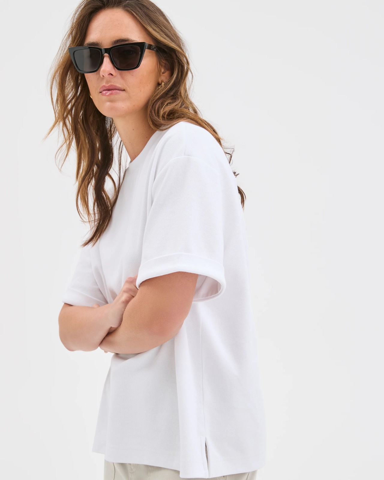 Turnback Cuff Boxy Rib T-Shirt - White 4 of 6