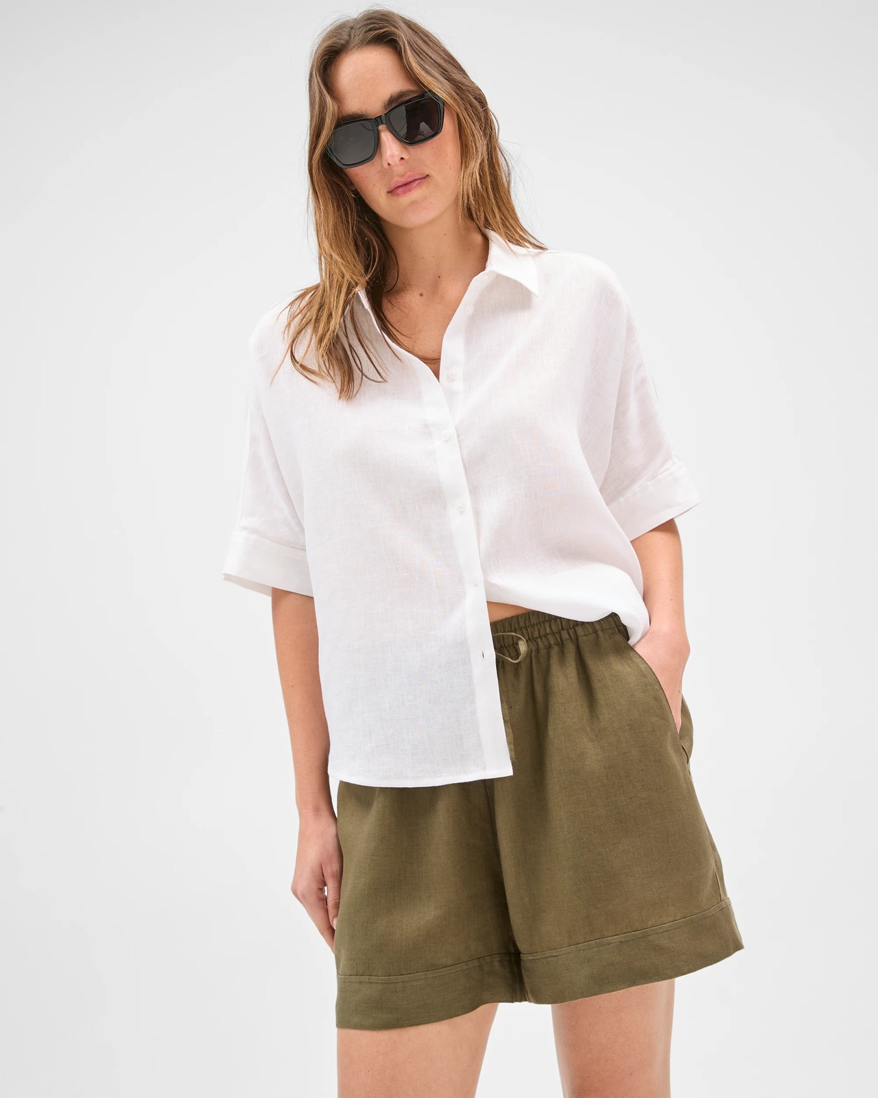 European Linen Pull On Shorts - Dusty Moss 5 of 5