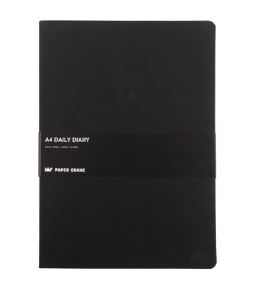 2024 A4 PU Daily Diary Black - Paper Crane
