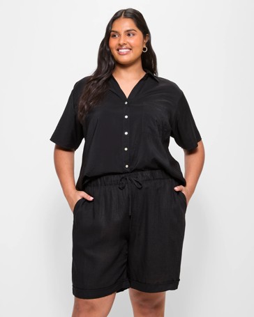 Plus Size Linen Blend Shorts